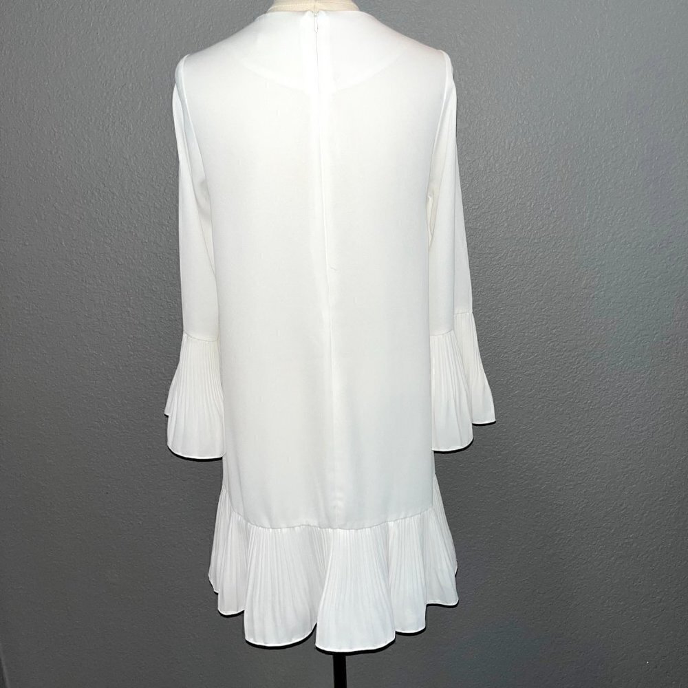 HAILEY Multi Layer Pleated Ruffle Long Sleeve White Crepe Chandelier Dress EUC M - Picture 5 of 10